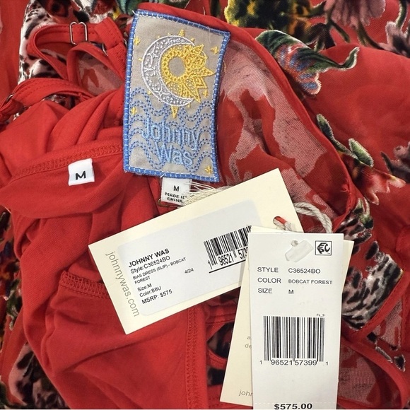 Johnny Was Bias Dress Bobcat Forest Silk Blend Red Floral Maxi Medium $575 NWT - Picture 3 of 11
